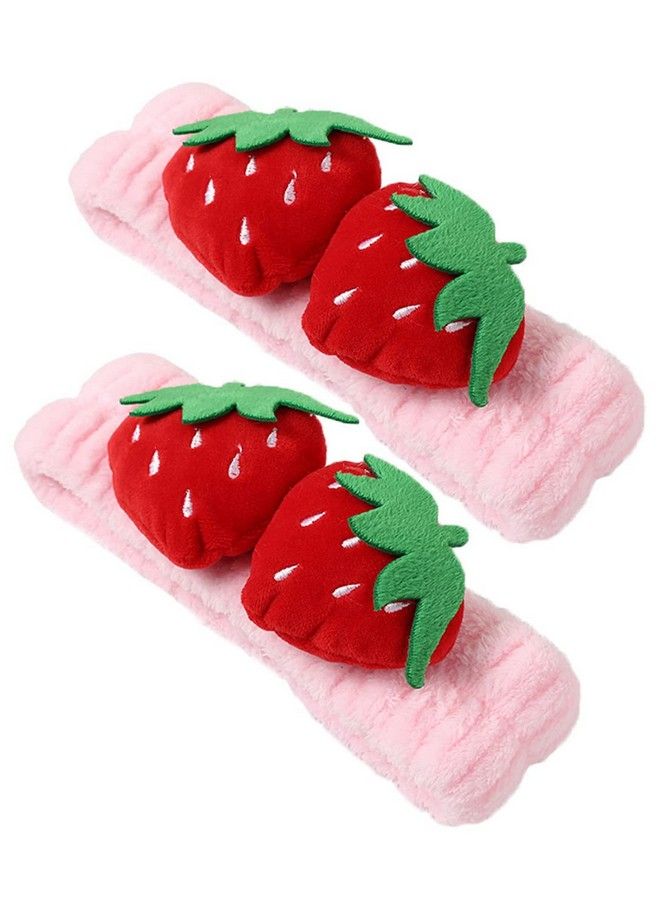 Elandy 2Pcs Cute Strawberry Headbands Washing Face Shower Hairbands Hair Band Hairhoop Elastic Spa Yoga Sports Headwraps Hair Accessories(Pink) - Image 2