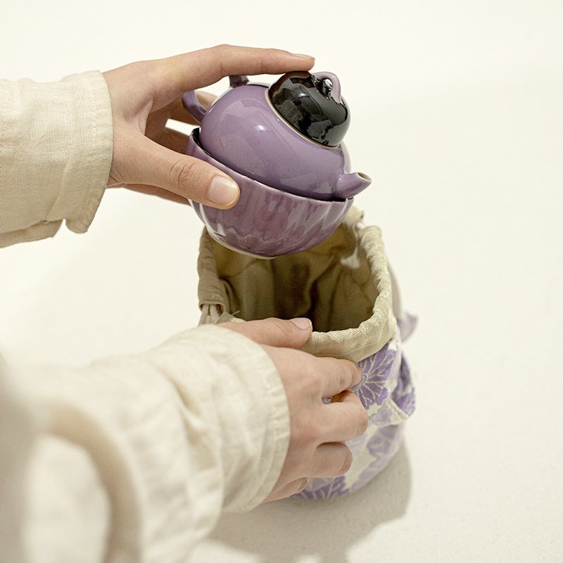 Ceramic Travel Tea Set Suit One Pot Two Cups Cloth Bag Storage Outdoor Portable Express Cup Kung Fu Tea Set Accompanying Gift - Image 4