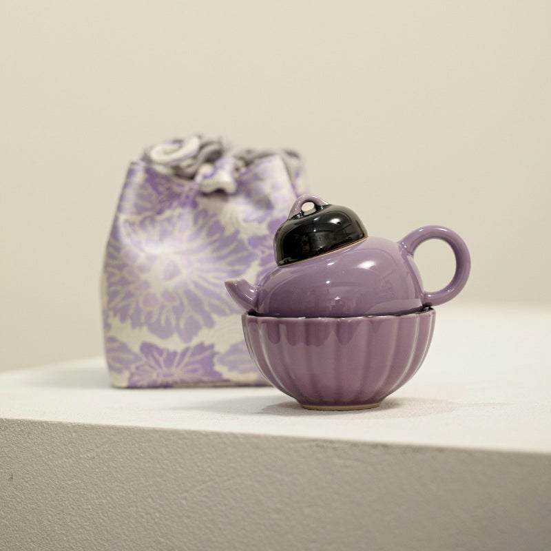 Ceramic Travel Tea Set Suit One Pot Two Cups Cloth Bag Storage Outdoor Portable Express Cup Kung Fu Tea Set Accompanying Gift - Image 2