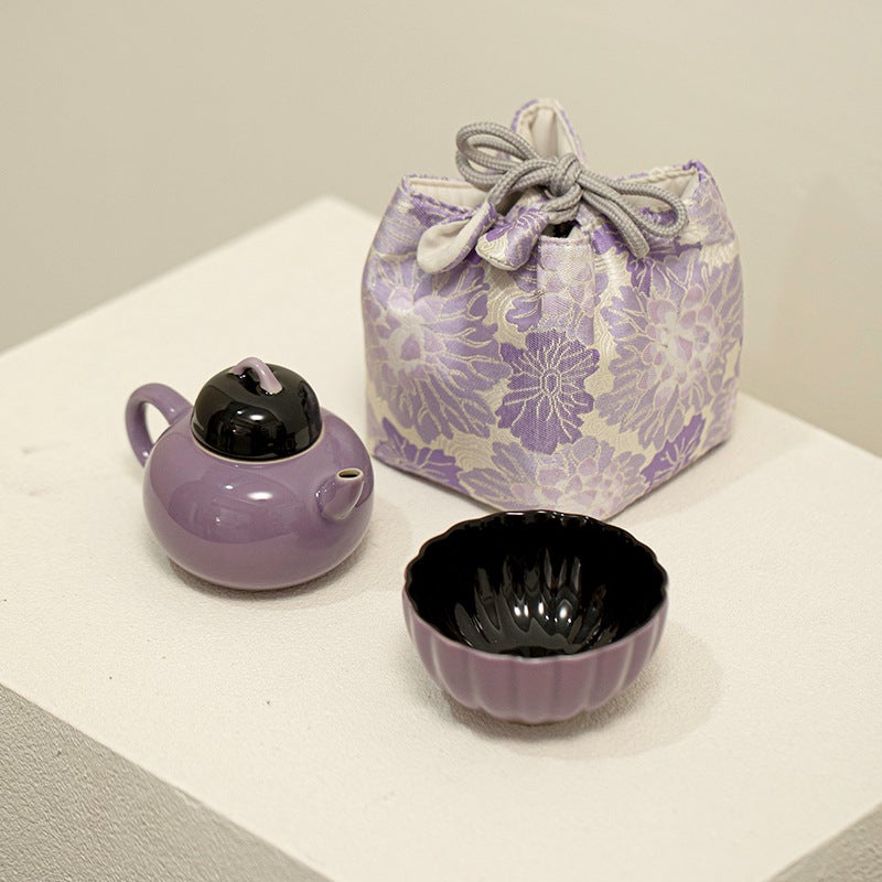 Ceramic Travel Tea Set Suit One Pot Two Cups Cloth Bag Storage Outdoor Portable Express Cup Kung Fu Tea Set Accompanying Gift - Image 3