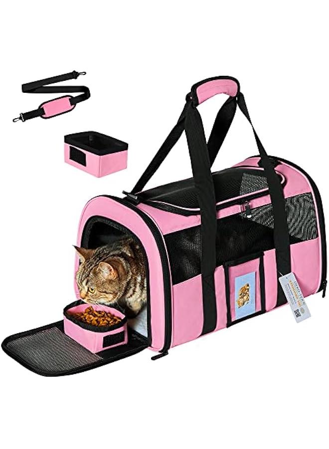 Pink TSA Approved Pet Carrier for Small Cats, Dogs, and Kittens - Collapsible Soft-Sided Cat Travel Carrier, Approved for Airline Travel with Pets under 15lb - Image 1