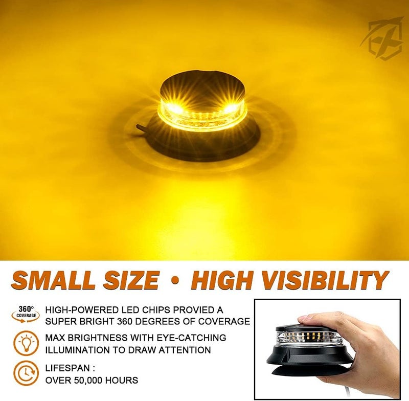 Xprite LED Rotating Beacon Light - 4.5 Inch Super Bright Strobe Light with Magnetic Base for 12-24V Vehicles - Amber - Image 2