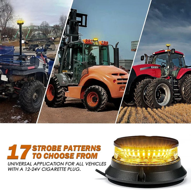 Xprite LED Rotating Beacon Light - 4.5 Inch Super Bright Strobe Light with Magnetic Base for 12-24V Vehicles - Amber - Image 4
