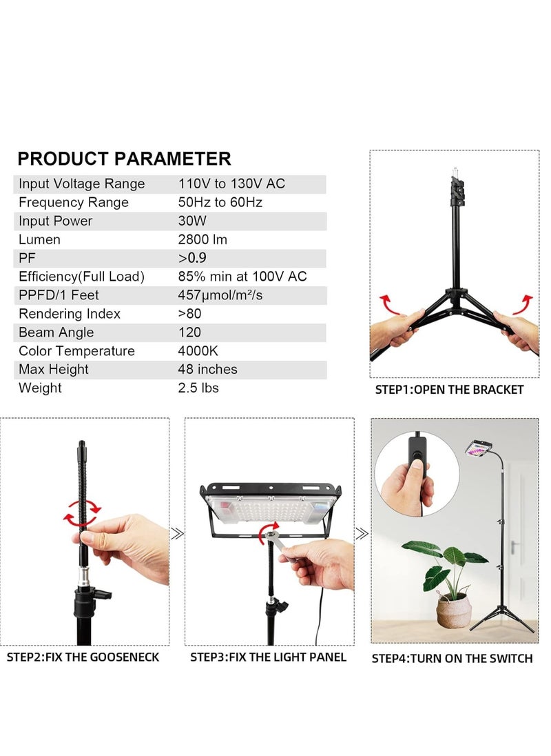 DMG TECH - Plant Grow Light with Stand 150W Full Spectrum Plant Lamp LED Standing Floor Grow Lamp Adjustable Tripod Stand - Image 1