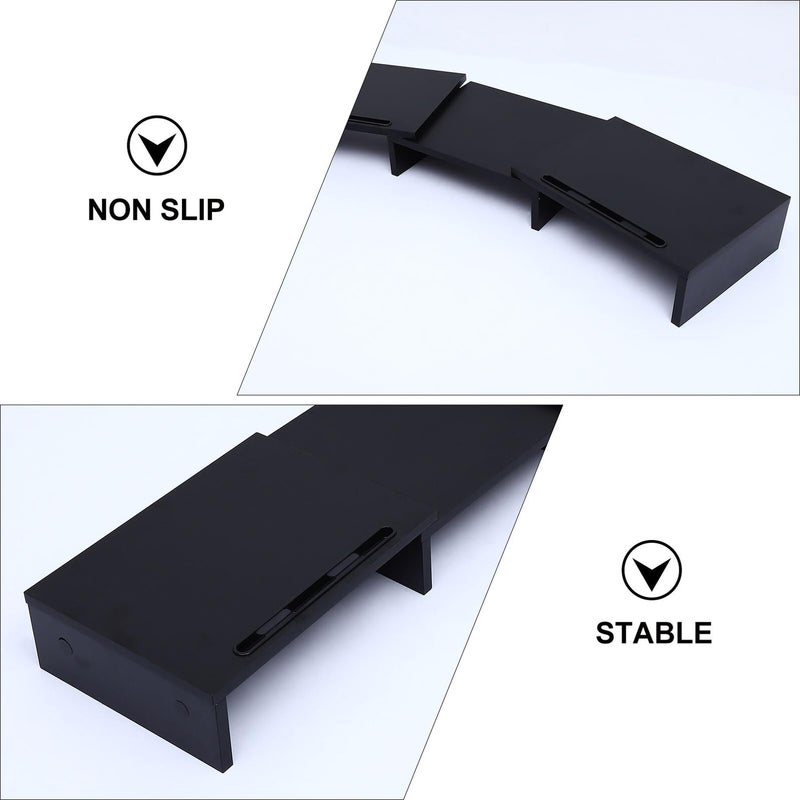 Wooden Monitor Stand Retractable Dual Screen Desk Organizer Black Home Office - Image 5