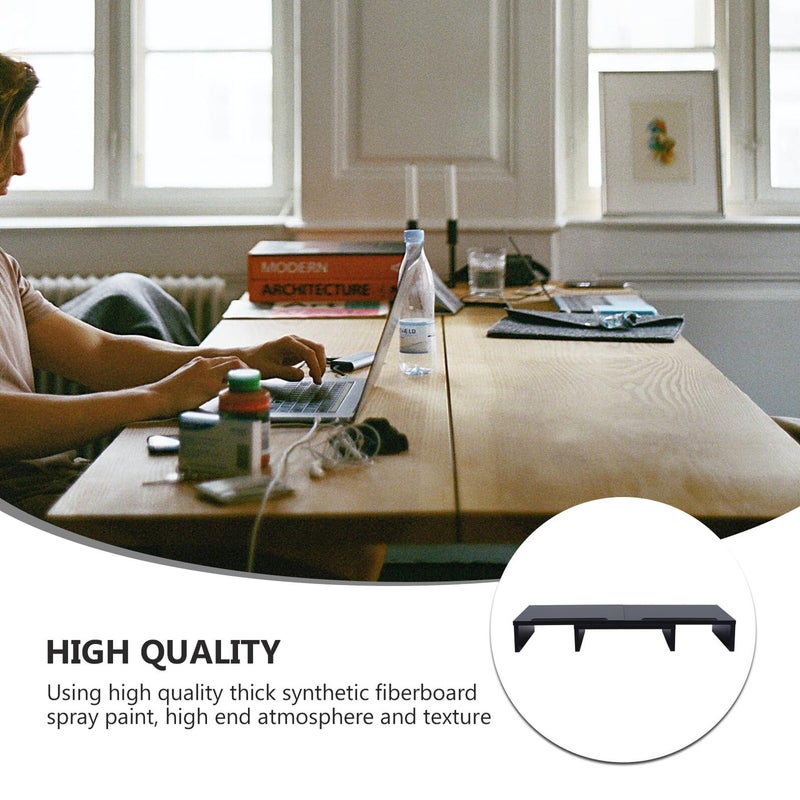 Wooden Monitor Stand Retractable Dual Screen Desk Organizer Black Home Office - Image 4
