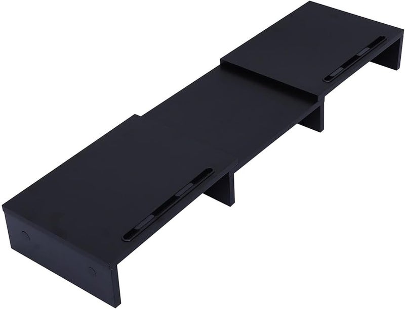 Wooden Monitor Stand Retractable Dual Screen Desk Organizer Black Home Office - Image 1