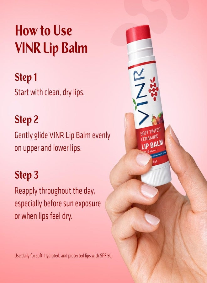 VINR Tinted Lip Balm for Pigmented Lips SPF 50 PA+++ | Kojic Acid, Niacinamide & Ceramide Lip Care | Strawberry Lip Balm for Dry & Damaged Lips (5g Pack of 1 - Image 3