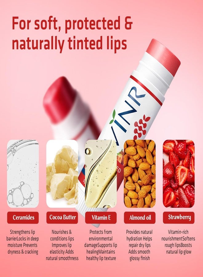 VINR Tinted Lip Balm for Pigmented Lips SPF 50 PA+++ | Kojic Acid, Niacinamide & Ceramide Lip Care | Strawberry Lip Balm for Dry & Damaged Lips (5g Pack of 1 - Image 4