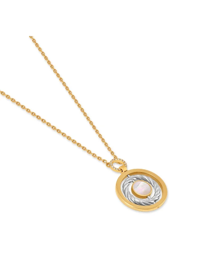 Guy Laroche Ella Big Stainless Steel & Gold-Plated Flip Necklace with Mother of Pearl & Monogram