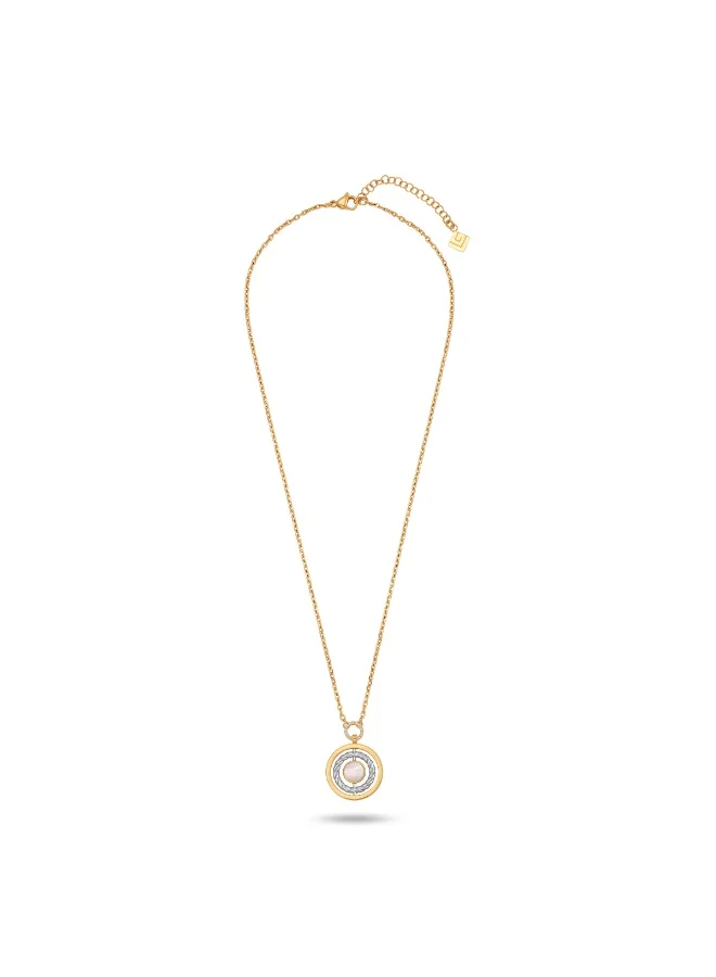 Guy Laroche Ella Big Stainless Steel & Gold-Plated Flip Necklace with Mother of Pearl & Monogram