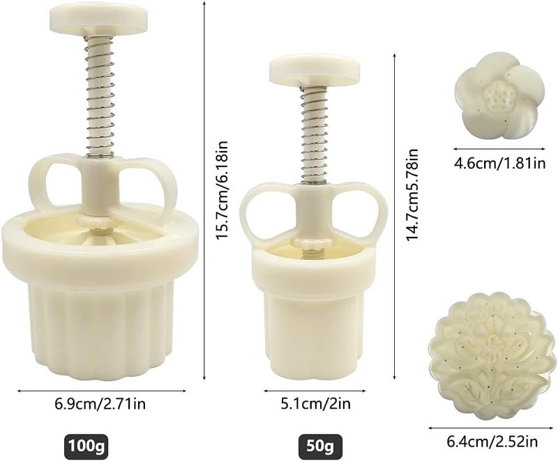 FineGood 2 Set Mooncake Mould Press with 11 Stapms, DIY Cookie Cutter 50g 100g Flower Press Mooncake Mould Hand Pressure Mooncake Baking Tools - Image 4