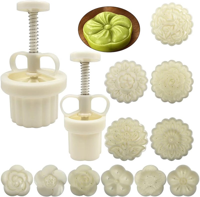 FineGood 2 Set Mooncake Mould Press with 11 Stapms, DIY Cookie Cutter 50g 100g Flower Press Mooncake Mould Hand Pressure Mooncake Baking Tools - Image 1