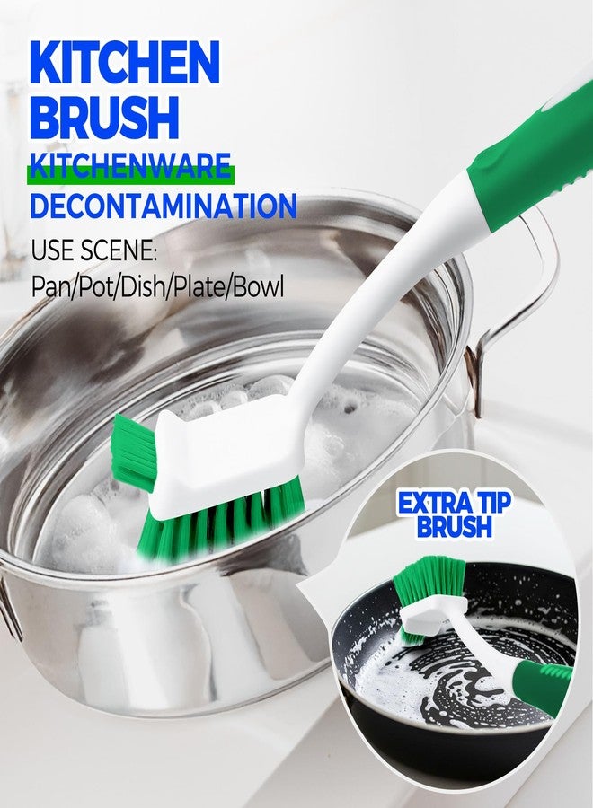 Holikme Cleaning Brush Set for Household Use, Scrub Brush, Kitchen Brush, Tile Lines Brush for Bathroom, Floor, Tub, Shower and Kitchen Surface (Green) - Image 2