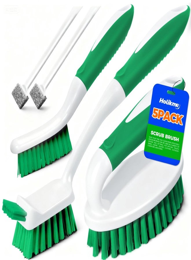 Holikme Cleaning Brush Set for Household Use, Scrub Brush, Kitchen Brush, Tile Lines Brush for Bathroom, Floor, Tub, Shower and Kitchen Surface (Green) - Image 1
