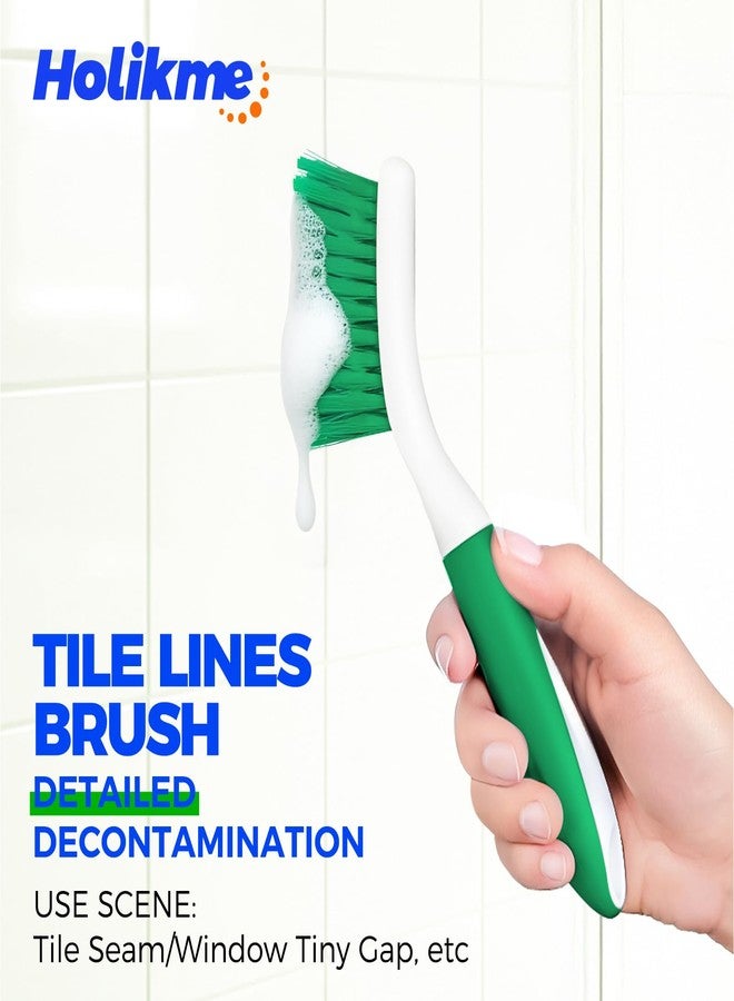 Holikme Cleaning Brush Set for Household Use, Scrub Brush, Kitchen Brush, Tile Lines Brush for Bathroom, Floor, Tub, Shower and Kitchen Surface (Green) - Image 3