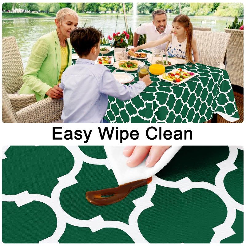 Smiry Rectangle Tablecloth, Waterproof Vinyl Tablecloths with Flannel Backing for Rectangle Tables, Wipeable Spillproof Plastic Tablecloth for Dining, Indoor and Outdoor (60"x84", Emerald Green) - Image 3