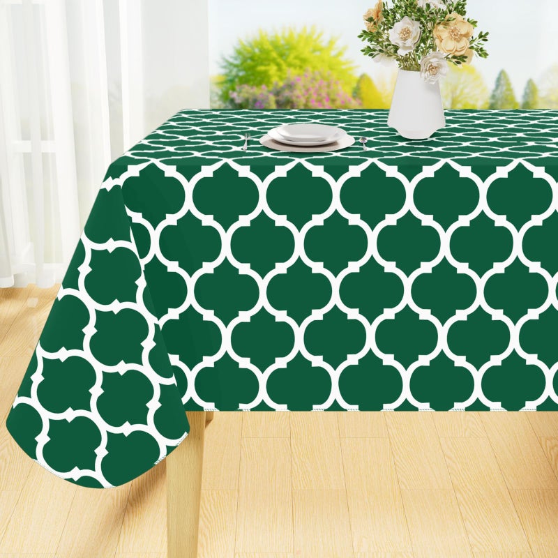 Smiry Rectangle Tablecloth, Waterproof Vinyl Tablecloths with Flannel Backing for Rectangle Tables, Wipeable Spillproof Plastic Tablecloth for Dining, Indoor and Outdoor (60"x84", Emerald Green) - Image 1