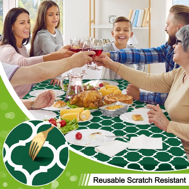 Smiry Rectangle Tablecloth, Waterproof Vinyl Tablecloths with Flannel Backing for Rectangle Tables, Wipeable Spillproof Plastic Tablecloth for Dining, Indoor and Outdoor (60"x84", Emerald Green) - Image 4