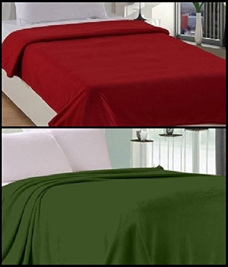 Goyal's ® Single Fleece Blanket Set of 2 (Red & Green) - Image 1