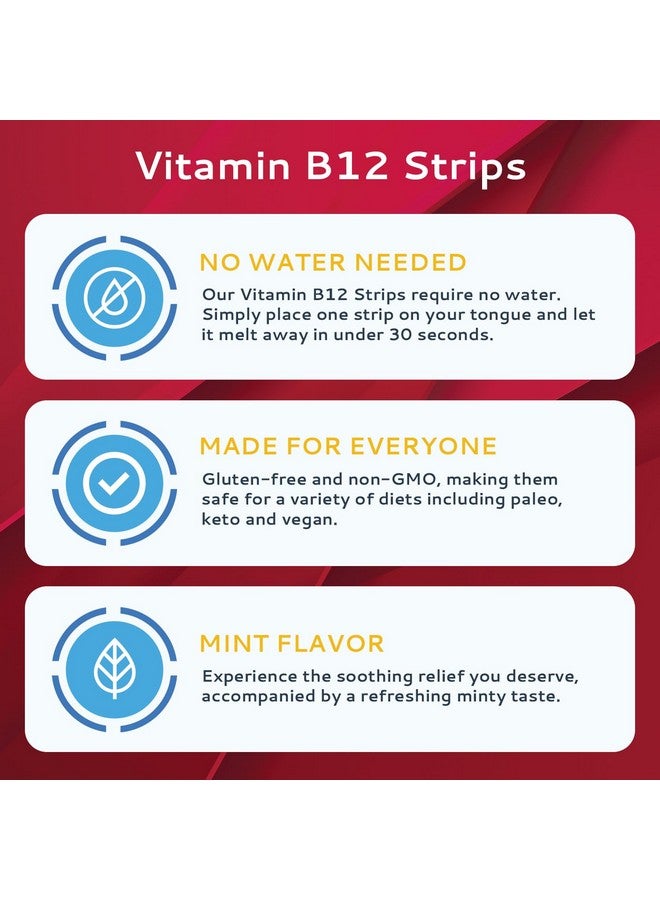 CALMOUR Vitamin B12 Strips 10 Pack | Easy Oral Dissolvable Mint Flavored Strips | 1500 mcg Strips | VIT B12 Dissolve Under Tongue | Methylcobalamin B-12 Vitamin Formula | Vegan Friendly & Gluten Free - Image 2
