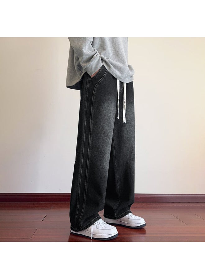 Tonlion Autumn Winter Men's Side Split Straight Leg Denim Jeans - Image 2