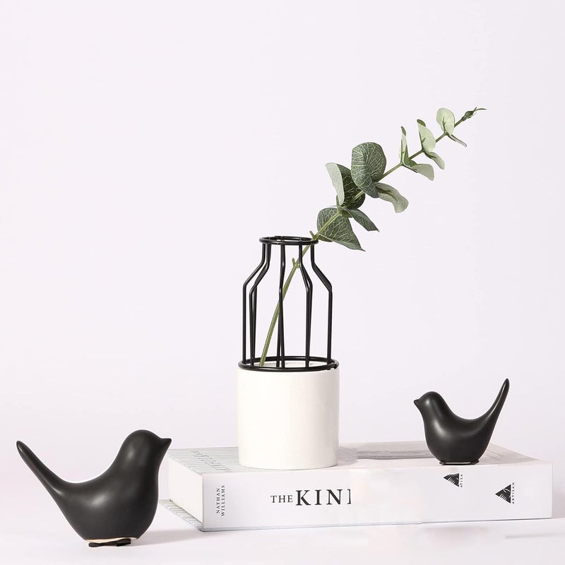 X spring Bird Statue Decor, 2 Pack Black Ceramic Animal Figurines, Office Desk Shelf Decor, Elegant Home Decorative Accessories for Living Room, Small Bird Sculpture Ornaments for Indoor Display - Image 2