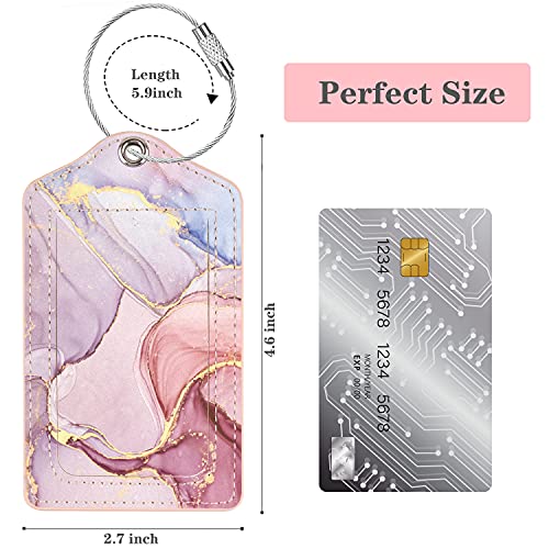 Coco Rossi (Set of 2) Luggage Tag for Suitcases Leather Privacy Cover ID Label with Stainless Steel Loop, Travel Bag Tags Suitcase Labels, Watercolor Pink - Image 4