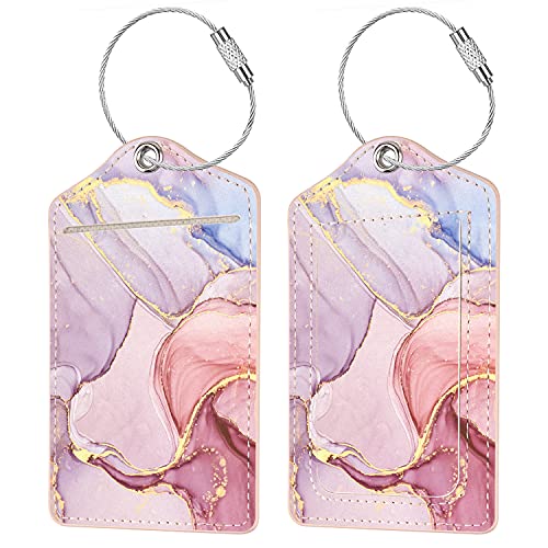 Coco Rossi (Set of 2) Luggage Tag for Suitcases Leather Privacy Cover ID Label with Stainless Steel Loop, Travel Bag Tags Suitcase Labels, Watercolor Pink - Image 1
