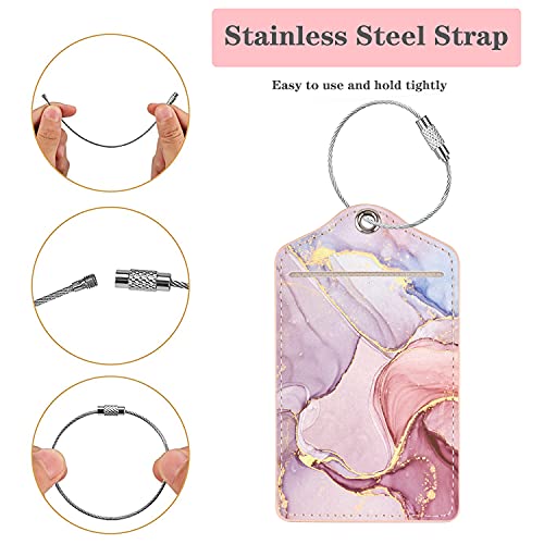 Coco Rossi (Set of 2) Luggage Tag for Suitcases Leather Privacy Cover ID Label with Stainless Steel Loop, Travel Bag Tags Suitcase Labels, Watercolor Pink - Image 3