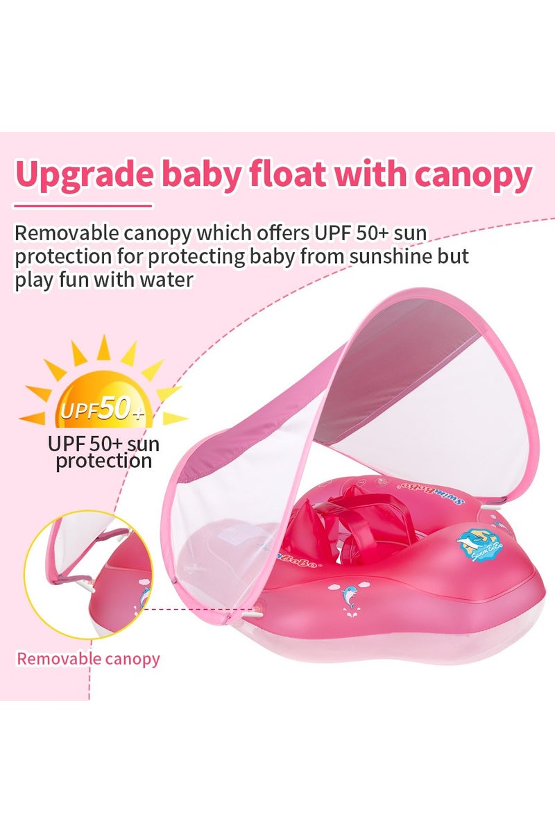 سويمبوبو عوامة سباحة قابلة للنفخ للأطفال مع غطاء للحماية من الشمس، عوامة سباحة لمدرب السباحة للأطفال (حلقة سباحة وردية) - Image 2