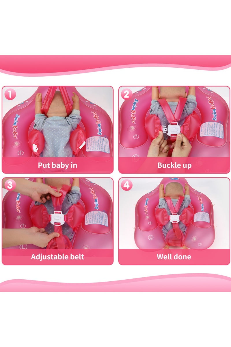 سويمبوبو عوامة سباحة قابلة للنفخ للأطفال مع غطاء للحماية من الشمس، عوامة سباحة لمدرب السباحة للأطفال (حلقة سباحة وردية) - Image 5