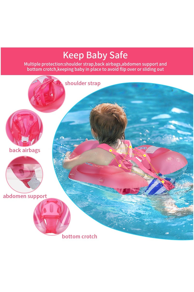 سويمبوبو عوامة سباحة قابلة للنفخ للأطفال مع غطاء للحماية من الشمس، عوامة سباحة لمدرب السباحة للأطفال (حلقة سباحة وردية) - Image 3