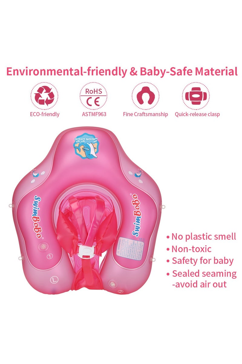 سويمبوبو عوامة سباحة قابلة للنفخ للأطفال مع غطاء للحماية من الشمس، عوامة سباحة لمدرب السباحة للأطفال (حلقة سباحة وردية) - Image 4