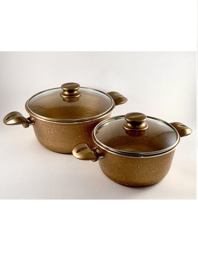 Homemaker - 9-Piece Granite Vega Cookware Set - Glass Lids - 2 Deep Pots - 1 Sauce Pan - 1 Frypan - 1 Spoon - 1 Scoop -  Non-Stick Surface - PFOA Free -  Brown - Image 1