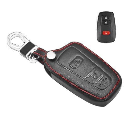 MECHCOS Compatible with Toyota RAV4 4Runner Highlander C-HR Corolla Prius C V Prime AWD-e 3 Buttons Leather Key Fob Cover Case Protector Key Chain Holder - Image 1