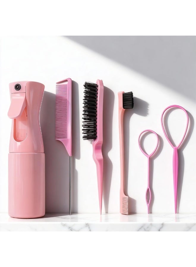Hair Styling Combs Set of 6 with Spray Bottle, Edge Control Brush, Mouse Tail Comb, Teasing Brush and Hair Braids Accessories for Women - Image 1