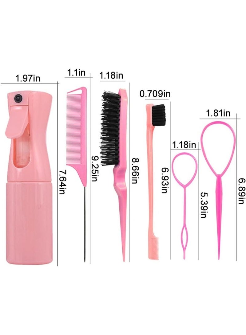 Hair Styling Combs Set of 6 with Spray Bottle, Edge Control Brush, Mouse Tail Comb, Teasing Brush and Hair Braids Accessories for Women - Image 2
