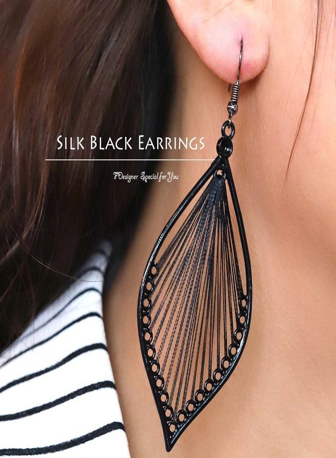 فديزاينر أقراط متدلية بتصميم هندسي منسوج على الطراز البوهيمي من Fdesigner، مصنوعة من الحرير الأسود، مناسبة للنساء. - Image 5