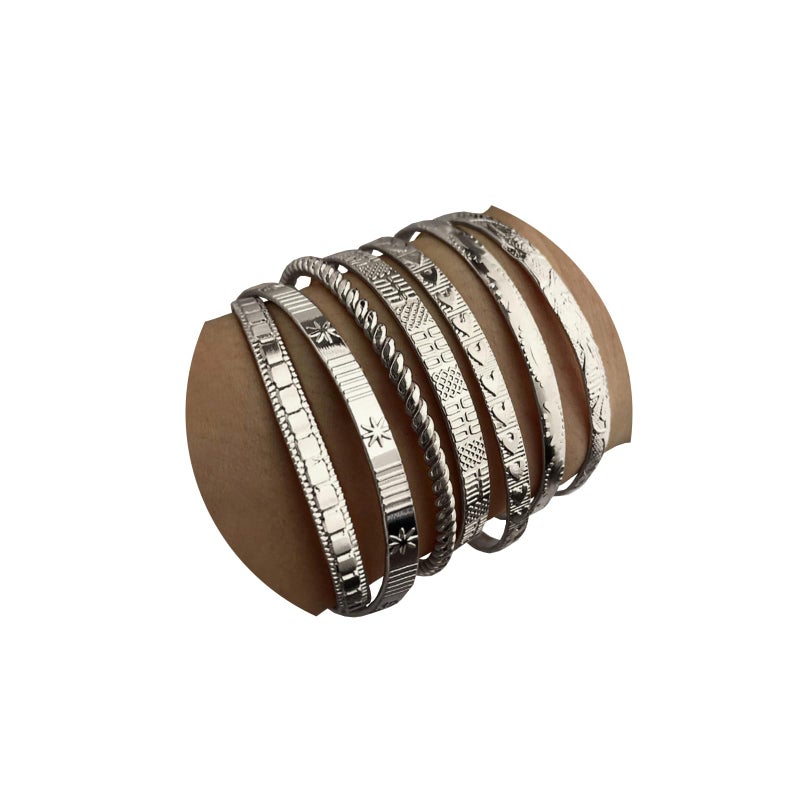 IFKM Silver Bangles Bracelets For Women, Silver Plated Multi Layer Stackable Cuff Bracelet Set, Trendy Elegance Charms Non Tarnish Minimalist Textured Boho Jewelry Gift for Women - Image 1