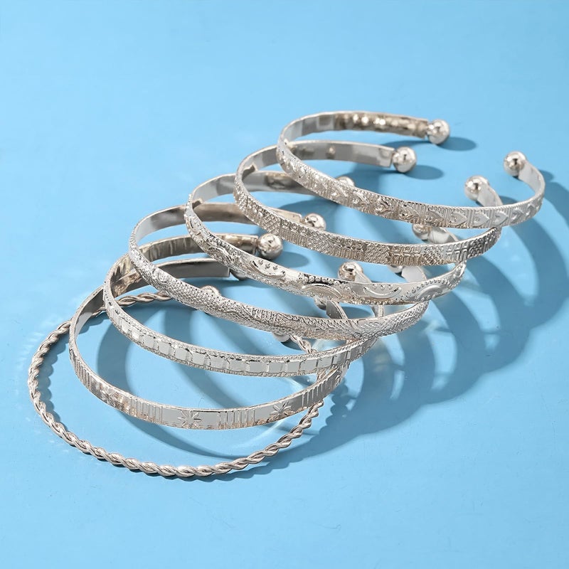 IFKM Silver Bangles Bracelets For Women, Silver Plated Multi Layer Stackable Cuff Bracelet Set, Trendy Elegance Charms Non Tarnish Minimalist Textured Boho Jewelry Gift for Women - Image 5