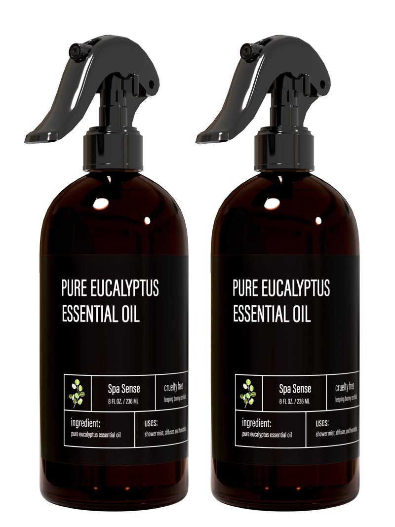 spa sense Spa Sense Pure Eucalyptus Oil Shower Mist and Steam Room Spray - Room Spray and Eucalyptus Spray for Shower - Premium Aromatherapy Eucalyptus Essential Oil Spray - 8 Ounce, 2 Pack  - Image 1
