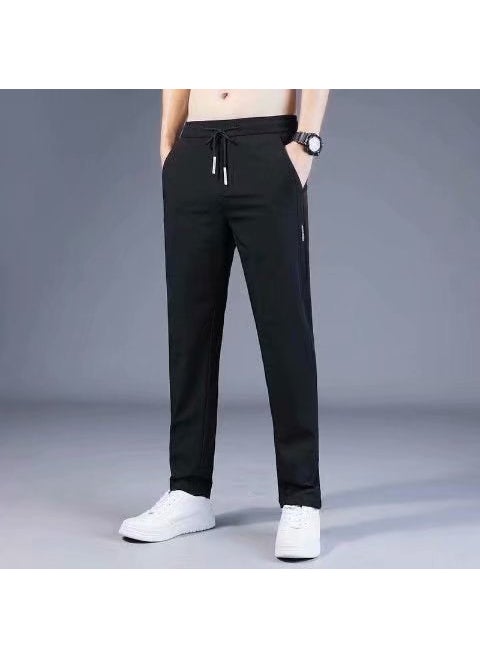 Generic Ice Silk Mens Summer Sporty Casual Pants Ultra-Thin Quick-Drying Straight Leg Elastic Long Trousers Breathable Lightweight Light gray  - Image 3