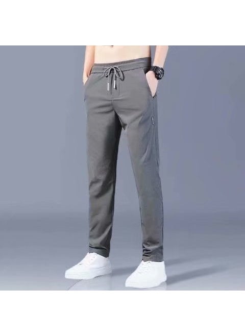 Generic Ice Silk Mens Summer Sporty Casual Pants Ultra-Thin Quick-Drying Straight Leg Elastic Long Trousers Breathable Lightweight Light gray  - Image 2