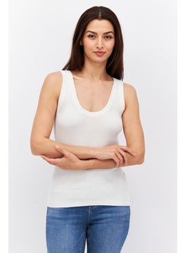 ESPRIT Women Scoop Neck Sleeveless Ribbed Tank Top, Off White  - Image 1