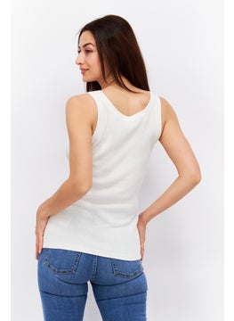 ESPRIT Women Scoop Neck Sleeveless Ribbed Tank Top, Off White  - Image 4