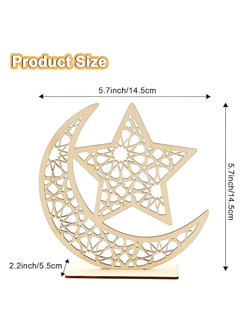 طقم من قطعتين من زينة عيد مبارك الخشبية رمضان كريم زينة مجوفة قمر نجمة معلقة قلادة عيد سعيد ديكور طاولة خشبي للمنزل رمضان مبارك زينة العيد - Image 3