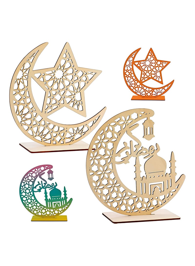 طقم من قطعتين من زينة عيد مبارك الخشبية رمضان كريم زينة مجوفة قمر نجمة معلقة قلادة عيد سعيد ديكور طاولة خشبي للمنزل رمضان مبارك زينة العيد - Image 4