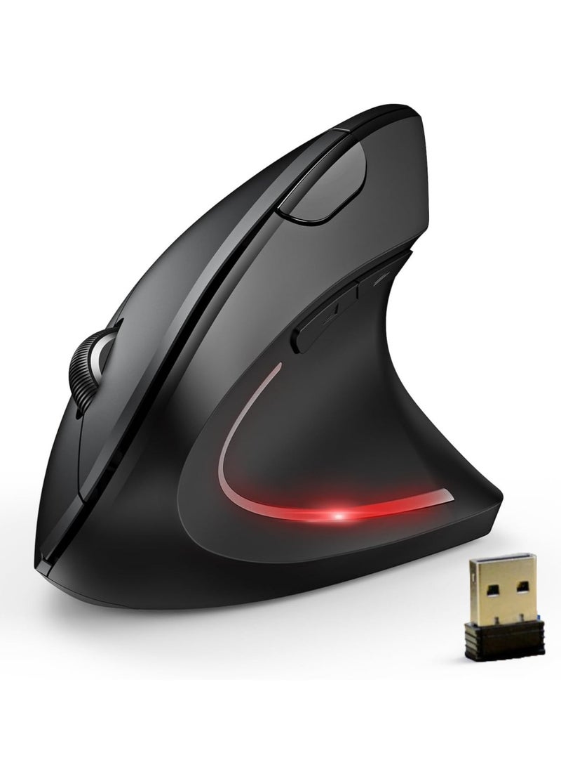 Ergonomic Vertical Mouse,Wireless Bluetooth Mouse With USB Receiver,800/1200/1600 3 Adjustable DPI Levels Silent Mouse,2.4GHz Optical Mouse,6 ons Wireless Mouse for Laptop, Desktop, PC, MacBook - Image 1