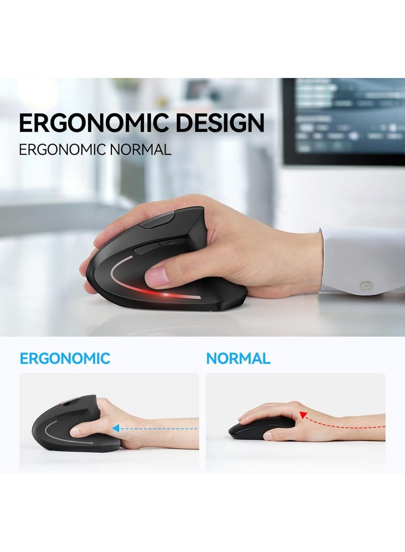 Ergonomic Vertical Mouse,Wireless Bluetooth Mouse With USB Receiver,800/1200/1600 3 Adjustable DPI Levels Silent Mouse,2.4GHz Optical Mouse,6 ons Wireless Mouse for Laptop, Desktop, PC, MacBook - Image 2